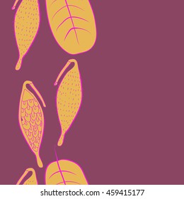 Seamless vertical   pattern of  stylized floral motif, doodles,  spot, stripes, leaves, fruits, copy space . Hand drawn.