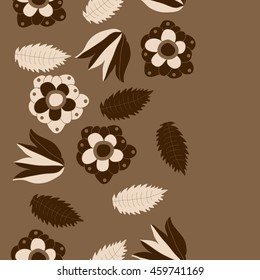 Seamless  vertical  pattern of  stylized floral motif, doodles,  flowers, spot,hole, leaves, ellipses, copy space . Hand drawn.