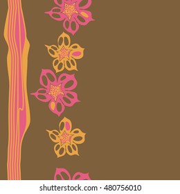Seamless   vertical   pattern of  stylized  flowers, stripes . Hand drawn.