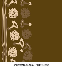 Seamless vertical pattern of  stylized  flowers, stripes. Hand drawn.