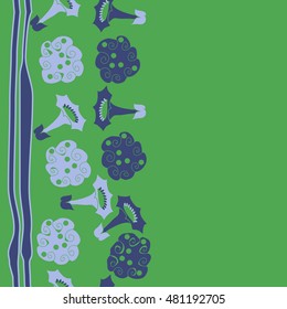Seamless vertical pattern of  stylized  flowers, stripes. Hand drawn.