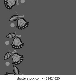 Seamless vertical pattern of  stylized  flowers,branches. Hand drawn.