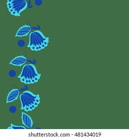 Seamless vertical pattern of  stylized  flowers,branches. Hand drawn.