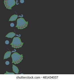 Seamless vertical pattern of  stylized  flowers,branches. Hand drawn.