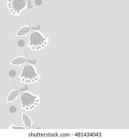 Seamless vertical pattern of  stylized  flowers,branches. Hand drawn.