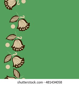 Seamless vertical pattern of  stylized  flowers,branches. Hand drawn.