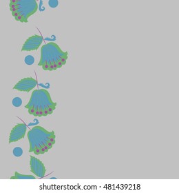 Seamless vertical pattern of  stylized  flowers,branches. Hand drawn.