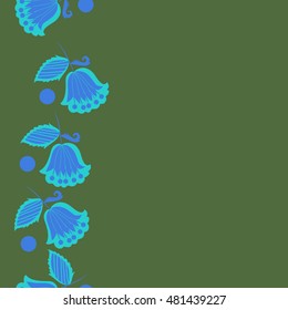 Seamless vertical pattern of  stylized  flowers,branches. Hand drawn.
