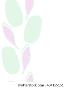 Seamless  vertical pattern with  stylized    fruits, leaves, copy space. Hand drawn.