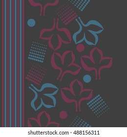 Seamless vertical pattern with stylized gothic lily, halftone, stripes. 