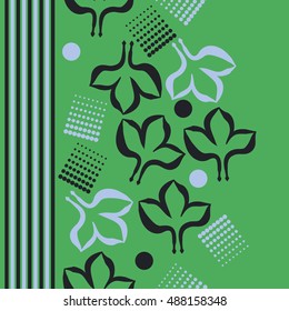 Seamless vertical pattern with stylized gothic lily, halftone, stripes.