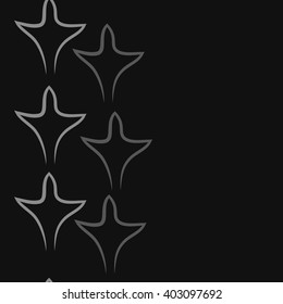 Seamless vertical pattern of stylized  motif,gothic lily,leaves, floral,copy space. Hand drawn.