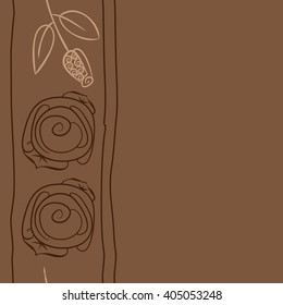 Seamless vertical pattern of stylized rosy,leaves, stripes, floral, spirals, branches, buds, copy space. Hand drawn.