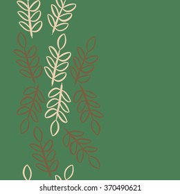 Seamless  vertical pattern of twigs, doodles, leaves,hole, copy space. Hand drawn.