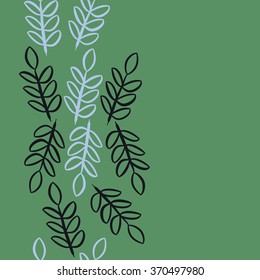 Seamless  vertical pattern of twigs, doodles, leaves,hole, copy space. Hand drawn.