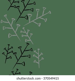 Seamless  vertical pattern of twigs, doodles, triangles,hole, copy space. Hand drawn.