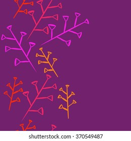 Seamless  vertical pattern of twigs, doodles, triangles,hole, copy space. Hand drawn.