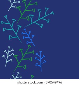 Seamless  vertical pattern of twigs, doodles, triangles,hole, copy space. Hand drawn.