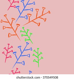 Seamless  vertical pattern of twigs, doodles, triangles,hole, copy space. Hand drawn.