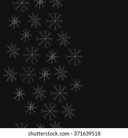Seamless  vertical  pattern  of  winter  motif, doodles, snowflakes, zigzag, stripes. Hand drawn.