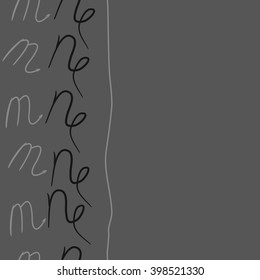 Seamless vertical  pattern of zodiac signs motif,scorpio,capricorn, stripe, object, copy space. Hand drawn.