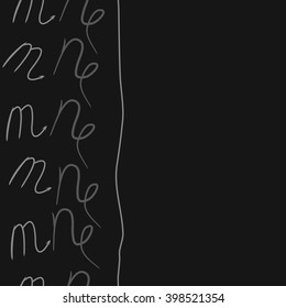 Seamless vertical  pattern of zodiac signs motif,scorpio,capricorn, stripe, object, copy space. Hand drawn.