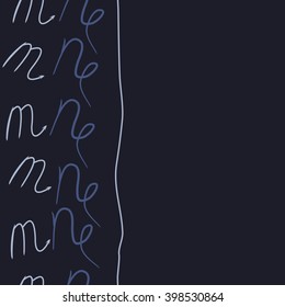 Seamless vertical  pattern of zodiac signs motif,scorpio,capricorn, stripe, object, copy space. Hand drawn.