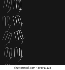 Seamless vertical  pattern of zodiac signs motif,virgo,   object, copy space. Hand drawn.