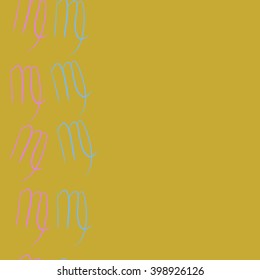 Seamless vertical  pattern of zodiac signs motif,virgo,   object, copy space. Hand drawn.