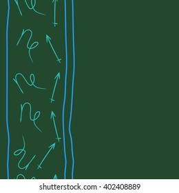 Seamless vertical pattern of zodiac signs motif,sagittarius, capricorn, stripes, object, copy space. Hand drawn.