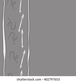 Seamless vertical pattern of zodiac signs motif,sagittarius, capricorn, stripes, object, copy space. Hand drawn.