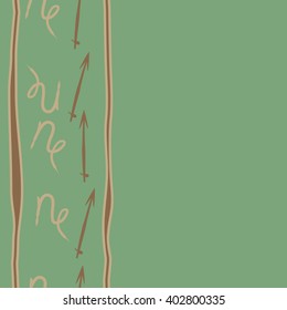 Seamless vertical pattern of zodiac signs motif,sagittarius, capricorn, stripes, object, copy space. Hand drawn.
