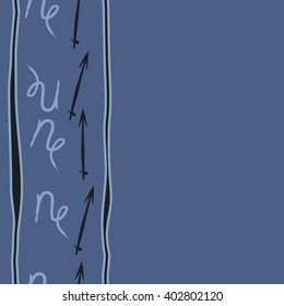 Seamless vertical pattern of zodiac signs motif,sagittarius, capricorn, stripes, object, copy space. Hand drawn.