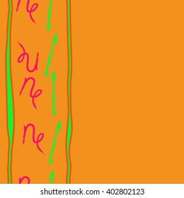 Seamless vertical pattern of zodiac signs motif,sagittarius, capricorn, stripes, object, copy space. Hand drawn.