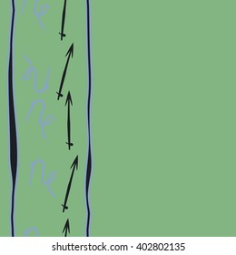 Seamless vertical pattern of zodiac signs motif,sagittarius, capricorn, stripes, object, copy space. Hand drawn.