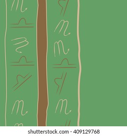 Seamless vertical  pattern of zodiac signs, doodles, libra,scorpio, object, stripes, spots, copy space. Hand drawn.