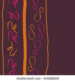 Seamless vertical  pattern of zodiac signs, doodles, object,capricorn,copy space ,lions, stripes. Hand drawn.