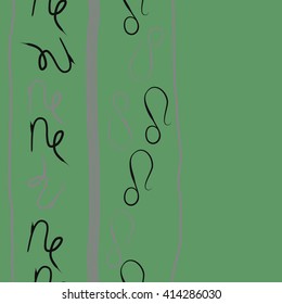 Seamless vertical  pattern of zodiac signs, doodles, object,capricorn,copy space ,lions, stripes. Hand drawn.