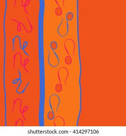 Seamless vertical  pattern of zodiac signs, doodles, object,capricorn,copy space ,lions, stripes. Hand drawn.