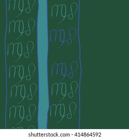 Seamless vertical pattern of zodiac signs, doodles, object,virgo,lions,stripes, spot,  copy space. Hand drawn.