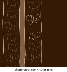 Seamless vertical pattern of zodiac signs, doodles, object,virgo,lions,stripes, spot,  copy space. Hand drawn.