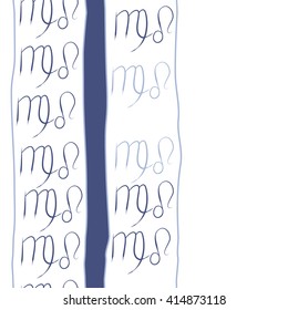 Seamless vertical pattern of zodiac signs, doodles, object,virgo,lions,stripes, spot,  copy space. Hand drawn.