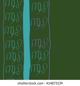 Seamless vertical pattern of zodiac signs, doodles, object,virgo,lions,stripes, spot,  copy space. Hand drawn.