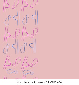 Seamless vertical pattern of zodiac signs, doodles, object,libra,lions,copy space. Hand drawn.