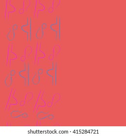 Seamless vertical pattern of zodiac signs, doodles, object,libra,lions,copy space. Hand drawn.