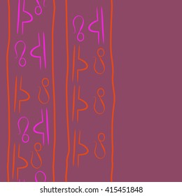 Seamless vertical pattern of zodiac signs, doodles, object,libra,lions,stripes, copy space. Hand drawn.