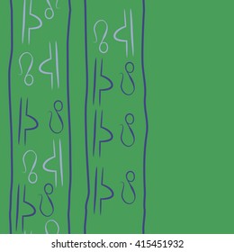 Seamless vertical pattern of zodiac signs, doodles, object,libra,lions,stripes, copy space. Hand drawn.