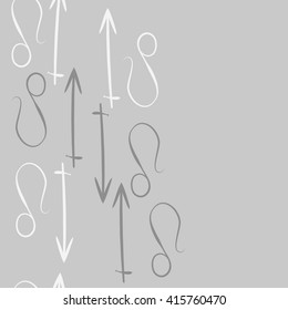 Seamless vertical pattern of zodiac signs, doodles, object,sagittarius,lions, copy space. Hand drawn.