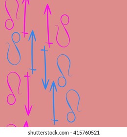 Seamless vertical pattern of zodiac signs, doodles, object,sagittarius,lions, copy space. Hand drawn.