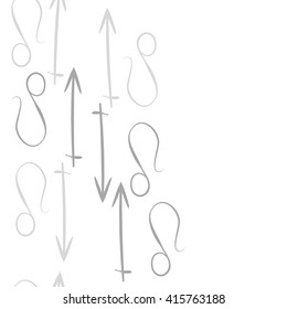 Seamless vertical pattern of zodiac signs, doodles, object,sagittarius,lions, copy space. Hand drawn.